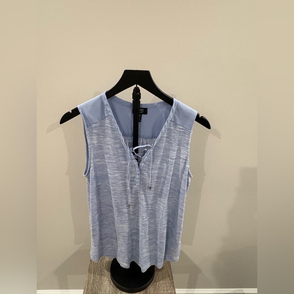 Jones New York Light Blue Lace-Up Blouse